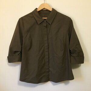 Office Siren Le Chateau Brown Ruched Half Sleeve Button Down Blouse - XXL
